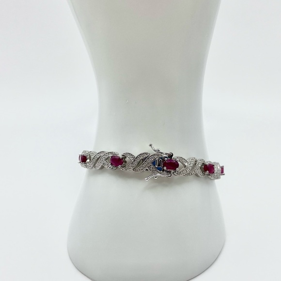 5.00 CT Genuine Ruby Rhodium Tennis Bracelet - Picture 3 of 4